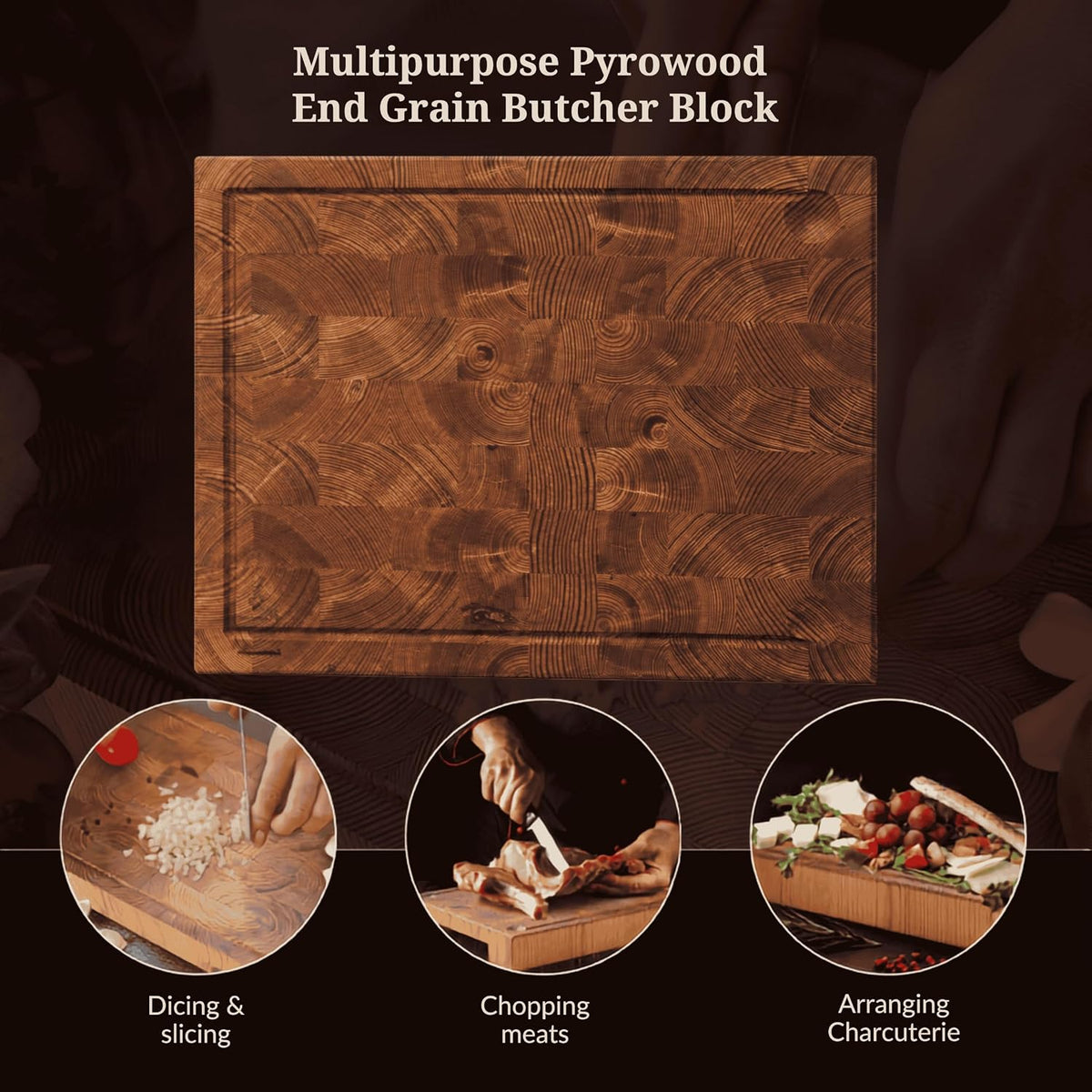 Cutting Board – Non Toxic End Grain Butcher Block with Handle, Charcuterie Boards, Cheese Board For Kitchen And Dining – Kitchen Must Haves Chopping Block - Food Safe Finishing