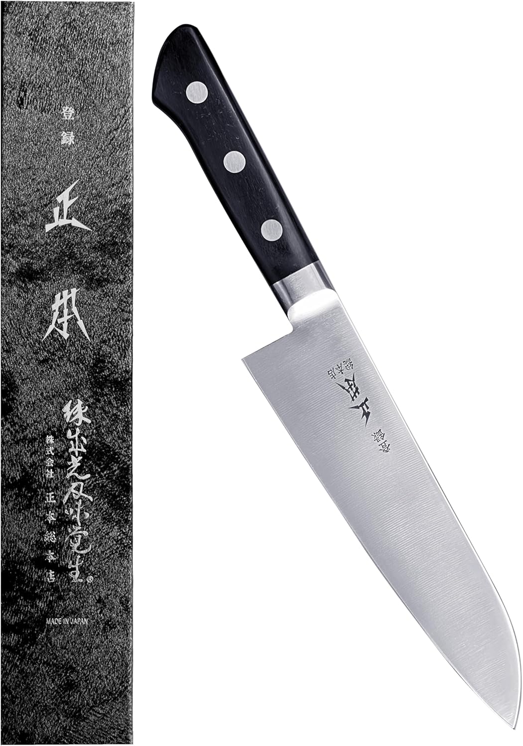HC Japanese Santoku Knife 6.7" (170mm) Made in JAPAN, Bunka Professional All Purpose Kitchen Knife, Super Sharp Japanese Carbon Steel Blade, Full Tang Pakkawood Handle, Black