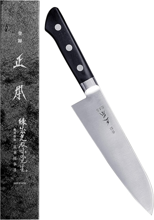 HC Japanese Santoku Knife 6.7" (170mm) Made in JAPAN, Bunka Professional All Purpose Kitchen Knife, Super Sharp Japanese Carbon Steel Blade, Full Tang Pakkawood Handle, Black