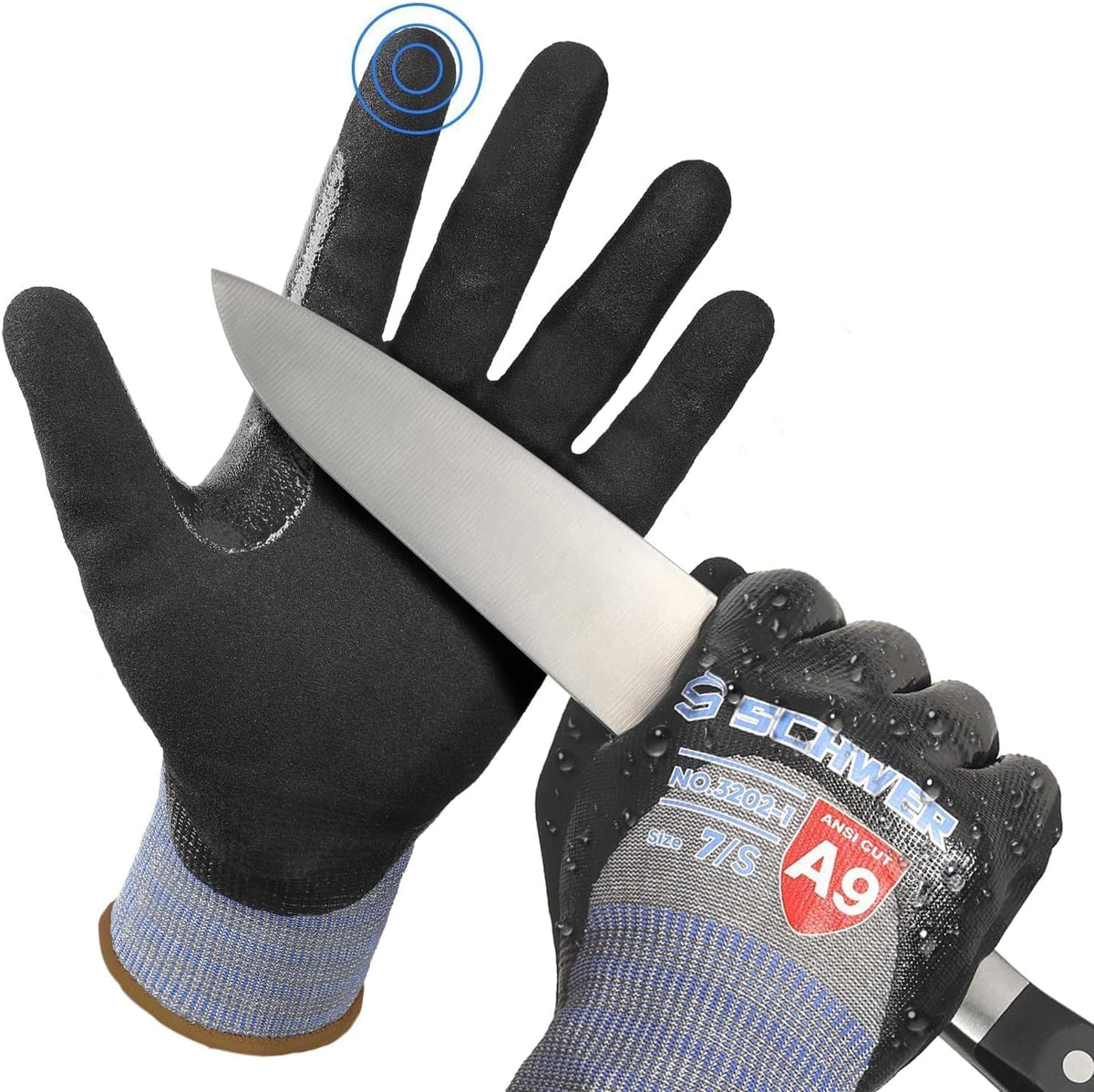 A9 Cut Resistant Work Gloves, 3/4 Double-Dipped Coating, PM3202, M | Level 5 Abrasion, Level 4 Puncture Resistant, 3/4 Water & Oil Proof, Strong Grip, 18 Gauge, Touchscreen, Durable, Heavy Duty