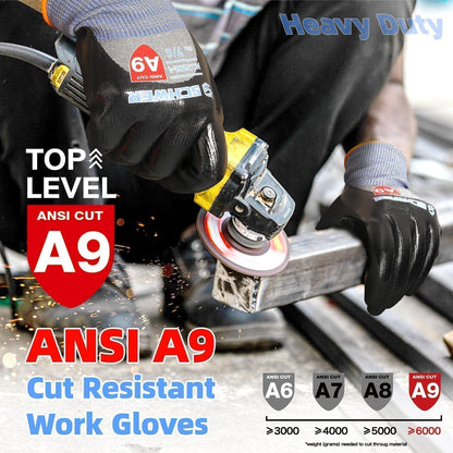 A9 Cut Resistant Work Gloves, 3/4 Double-Dipped Coating, PM3202, M | Level 5 Abrasion, Level 4 Puncture Resistant, 3/4 Water & Oil Proof, Strong Grip, 18 Gauge, Touchscreen, Durable, Heavy Duty