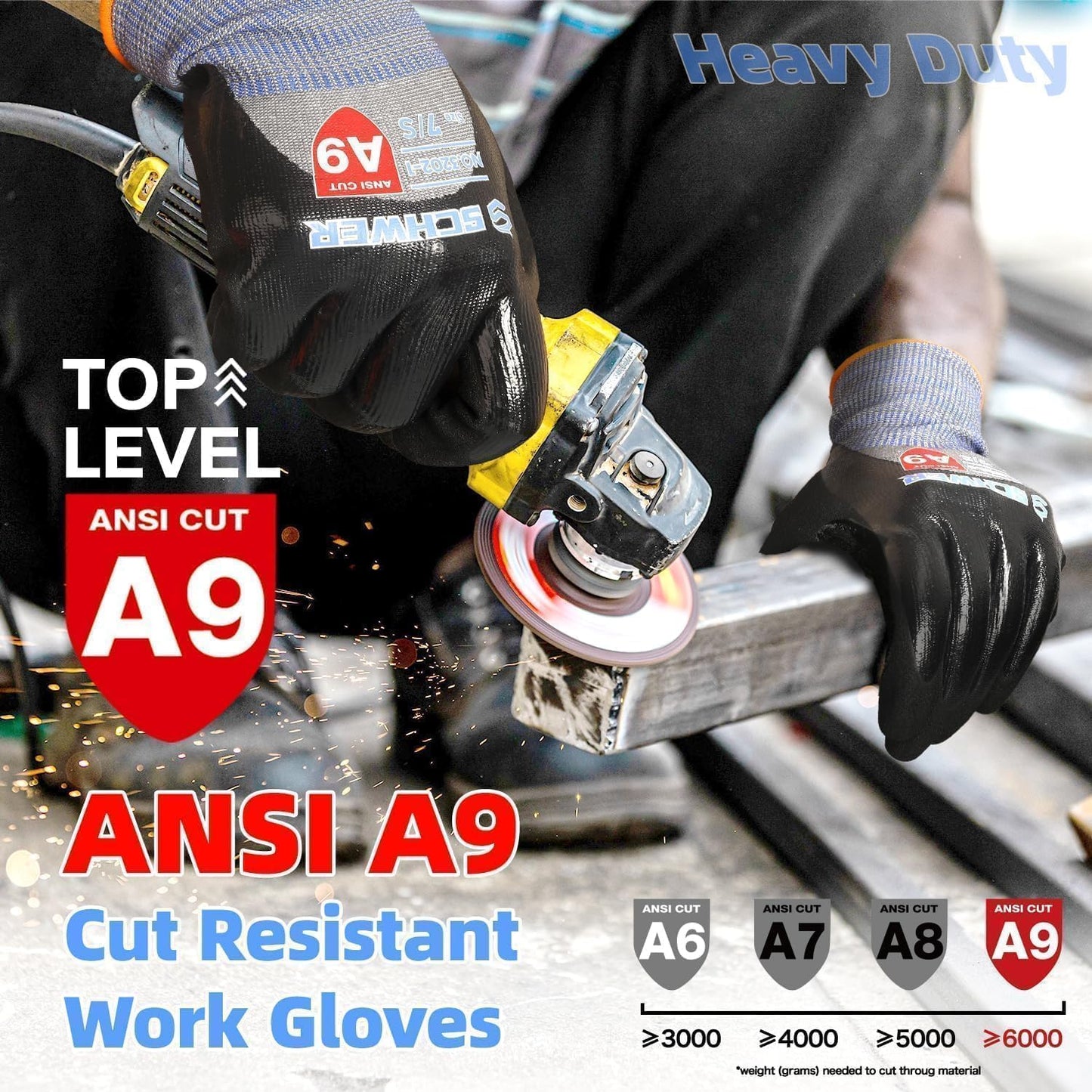 A9 Cut Resistant Work Gloves, 3/4 Double-Dipped Coating, PM3202, M | Level 5 Abrasion, Level 4 Puncture Resistant, 3/4 Water & Oil Proof, Strong Grip, 18 Gauge, Touchscreen, Durable, Heavy Duty