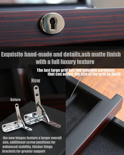 Pocket Knife Display Case for men collection holder 22-26 folding knife with Walnut Finish Three-Tier Knife organizer storage box with Real Glass Window Top (walnut veneer with 2 draw)
