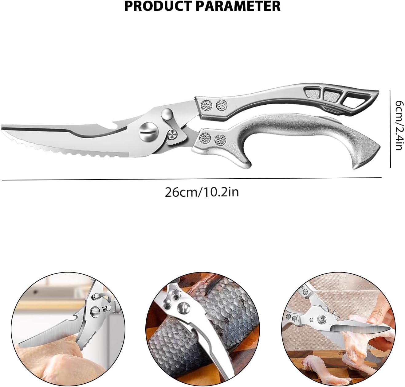 Poultry Shears, Heavy Duty Kitchen Shears With Anti-Slip Handle，Poultry Scissors for Meat, Chicken, Bone,Turkey, Fish