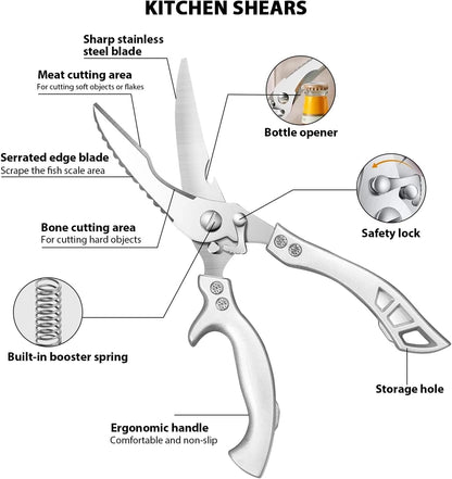 Poultry Shears, Heavy Duty Kitchen Shears With Anti-Slip Handle，Poultry Scissors for Meat, Chicken, Bone,Turkey, Fish
