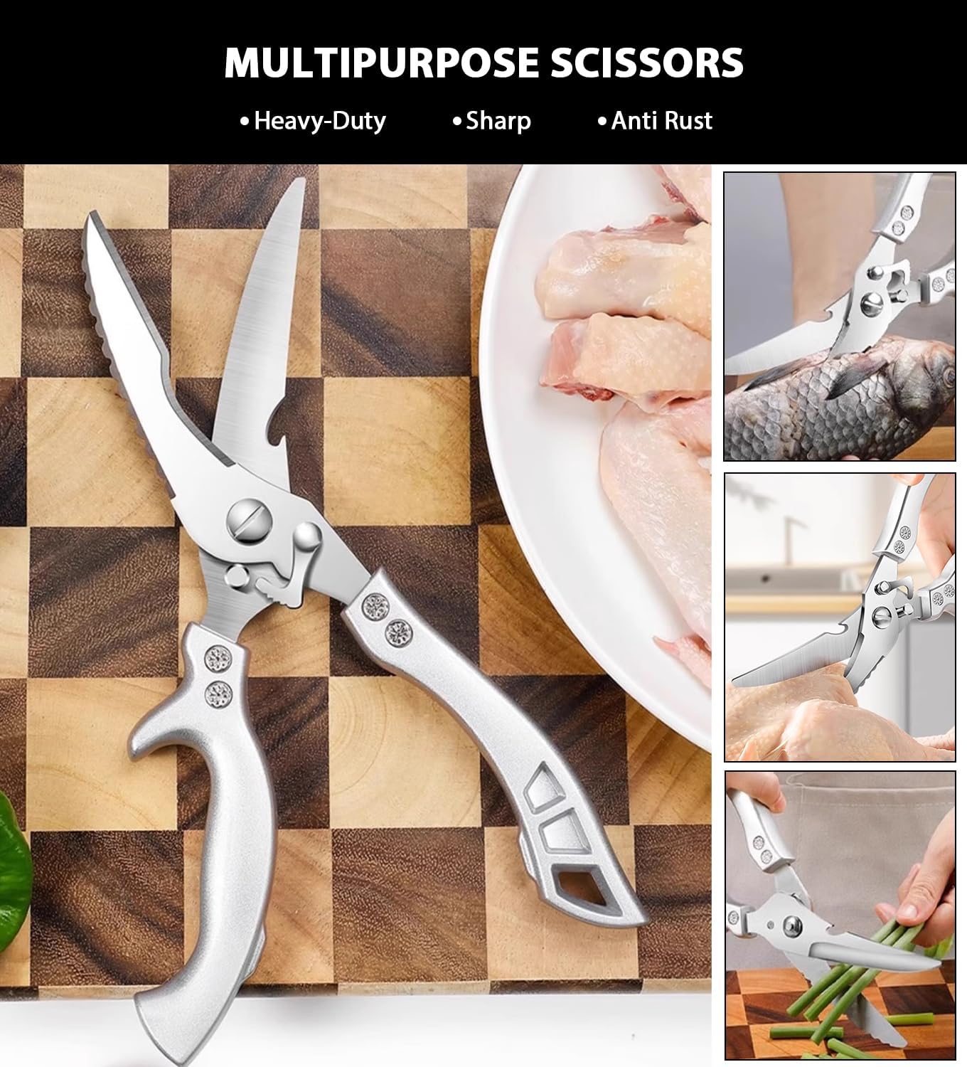 Poultry Shears, Heavy Duty Kitchen Shears With Anti-Slip Handle，Poultry Scissors for Meat, Chicken, Bone,Turkey, Fish
