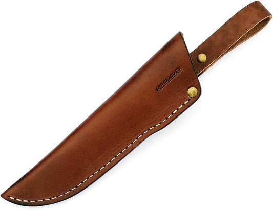 Left Hand Belt Knife Sheath - Brown Leather Sheath for Mora Garberg - Left-Hand Sheath with Belt Loop for Vertical Carry of Fixed Blade Knife - Free Suspension Leather