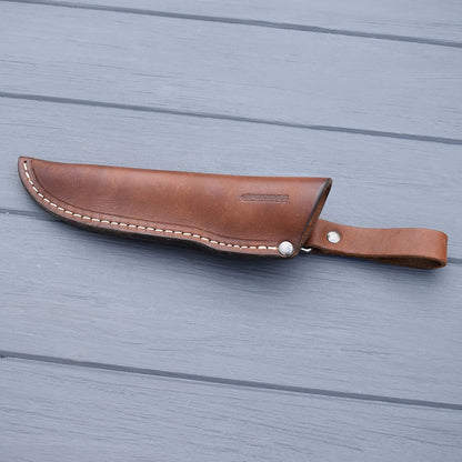 Left Hand Belt Knife Sheath - Brown Leather Sheath for Mora Garberg - Left-Hand Sheath with Belt Loop for Vertical Carry of Fixed Blade Knife - Free Suspension Leather