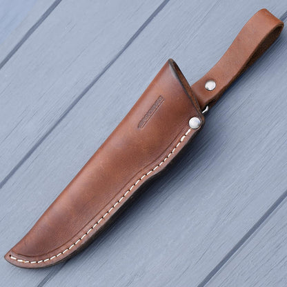 Left Hand Belt Knife Sheath - Brown Leather Sheath for Mora Garberg - Left-Hand Sheath with Belt Loop for Vertical Carry of Fixed Blade Knife - Free Suspension Leather