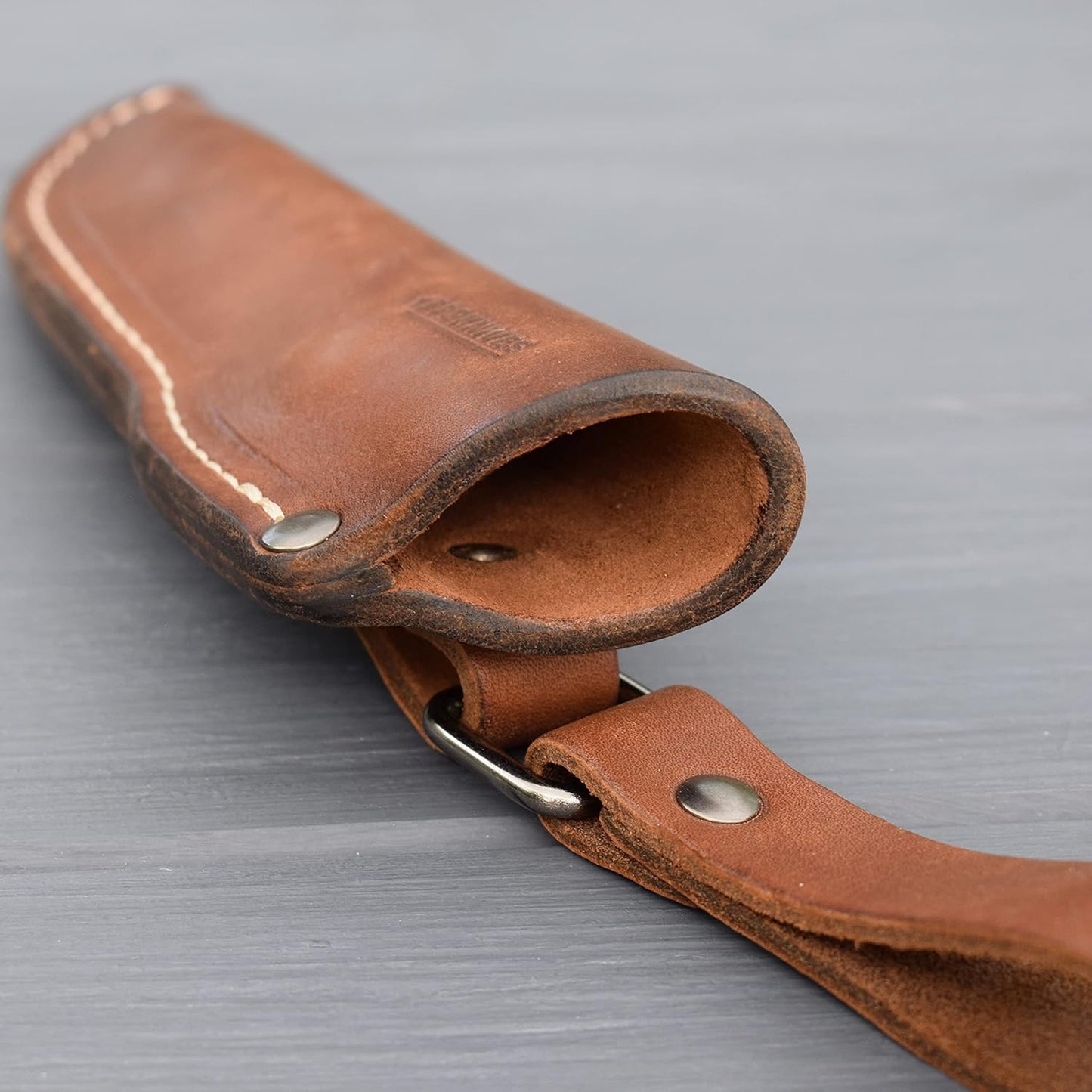 Left Hand Belt Knife Sheath - Brown Leather Sheath for Mora Garberg - Left-Hand Sheath with Belt Loop for Vertical Carry of Fixed Blade Knife - Free Suspension Leather