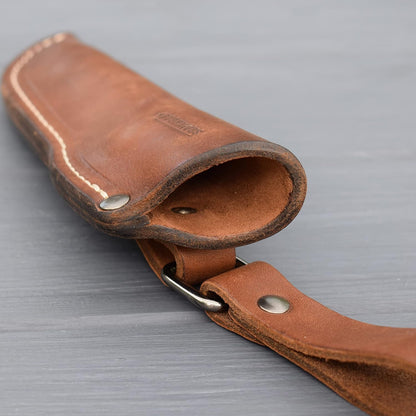 Left Hand Belt Knife Sheath - Brown Leather Sheath for Mora Garberg - Left-Hand Sheath with Belt Loop for Vertical Carry of Fixed Blade Knife - Free Suspension Leather