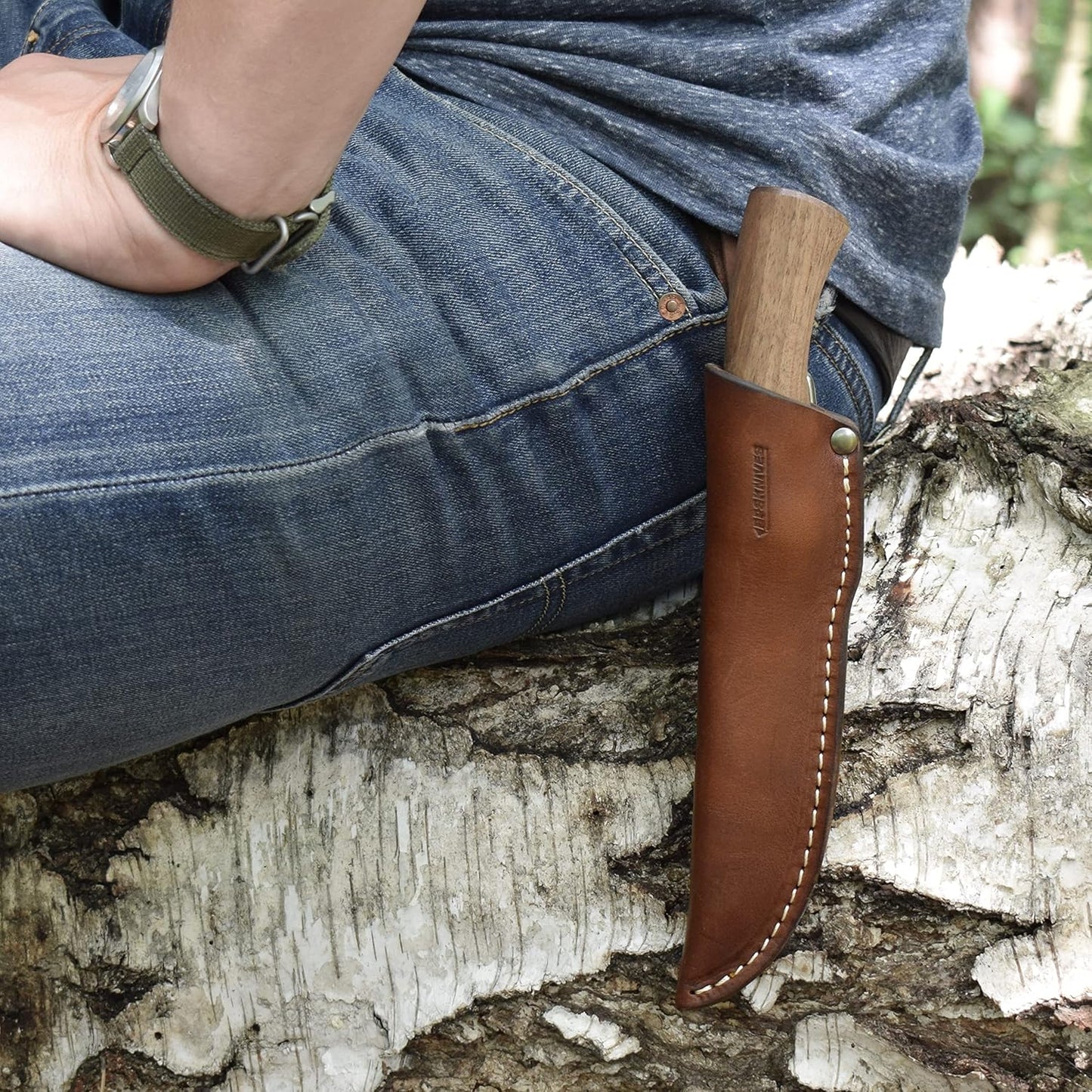 Left Hand Belt Knife Sheath - Brown Leather Sheath for Mora Garberg - Left-Hand Sheath with Belt Loop for Vertical Carry of Fixed Blade Knife - Free Suspension Leather