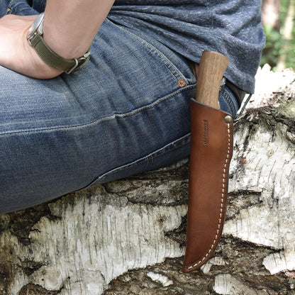 Left Hand Belt Knife Sheath - Brown Leather Sheath for Mora Garberg - Left-Hand Sheath with Belt Loop for Vertical Carry of Fixed Blade Knife - Free Suspension Leather
