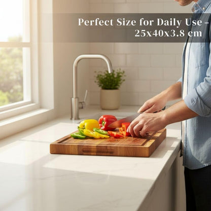 Premium Acacia Wood Butcher Block Cutting Board, 14" x 10" x 1.5" Thick Edge Grain with Deep Juice Groove, Solid Hardwood Serving Platter, Non-Toxic & BPA Free by New M Way