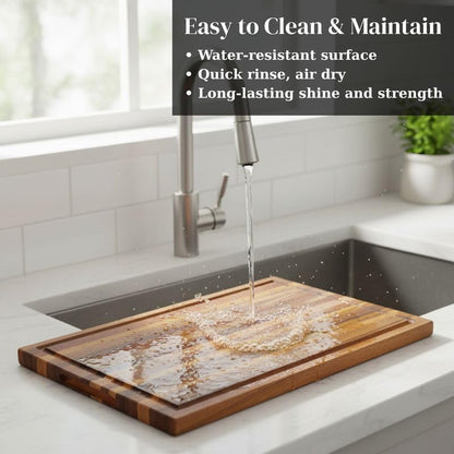 Premium Acacia Wood Butcher Block Cutting Board, 14" x 10" x 1.5" Thick Edge Grain with Deep Juice Groove, Solid Hardwood Serving Platter, Non-Toxic & BPA Free by New M Way