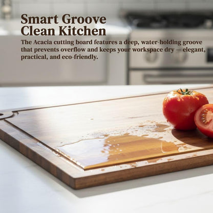 Premium Acacia Wood Butcher Block Cutting Board, 14" x 10" x 1.5" Thick Edge Grain with Deep Juice Groove, Solid Hardwood Serving Platter, Non-Toxic & BPA Free by New M Way