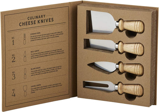Gift Set Kitchen Essentials TableSugar Kraft Cardboard Book Gift Box, 4-Pieces, Cheese Knives