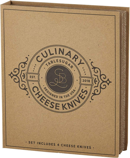 Gift Set Kitchen Essentials TableSugar Kraft Cardboard Book Gift Box, 4-Pieces, Cheese Knives