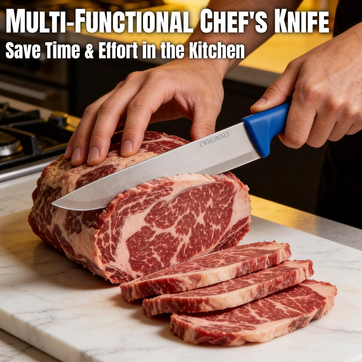 3-Piece Butcher Knife Set - 8" Chef Knife & 7.5" Butcher Knife, 7" Boning Knife | Non-Slip Blue Handle, High Chromium Stainless Steel | Ideal For Meat Processing, Durable, Gift For Men