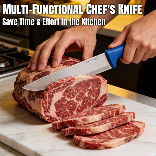 3-Piece Butcher Knife Set - 8" Chef Knife & 7.5" Butcher Knife, 7" Boning Knife | Non-Slip Blue Handle, High Chromium Stainless Steel | Ideal For Meat Processing, Durable, Gift For Men