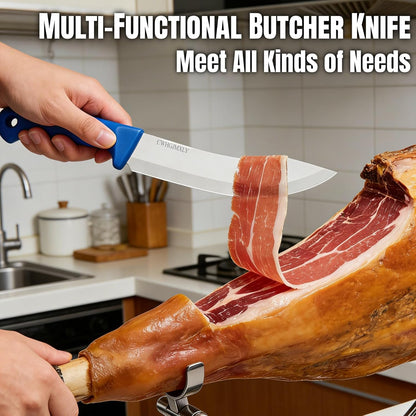 3-Piece Butcher Knife Set - 8" Chef Knife & 7.5" Butcher Knife, 7" Boning Knife | Non-Slip Blue Handle, High Chromium Stainless Steel | Ideal For Meat Processing, Durable, Gift For Men