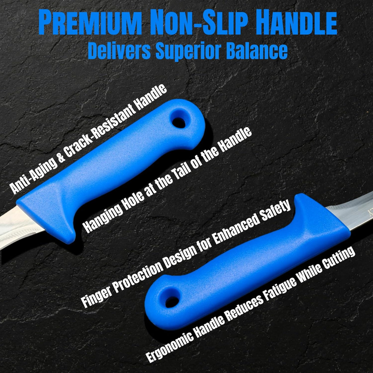 3-Piece Butcher Knife Set - 8" Chef Knife & 7.5" Butcher Knife, 7" Boning Knife | Non-Slip Blue Handle, High Chromium Stainless Steel | Ideal For Meat Processing, Durable, Gift For Men