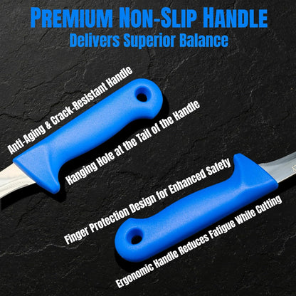 3-Piece Butcher Knife Set - 8" Chef Knife & 7.5" Butcher Knife, 7" Boning Knife | Non-Slip Blue Handle, High Chromium Stainless Steel | Ideal For Meat Processing, Durable, Gift For Men