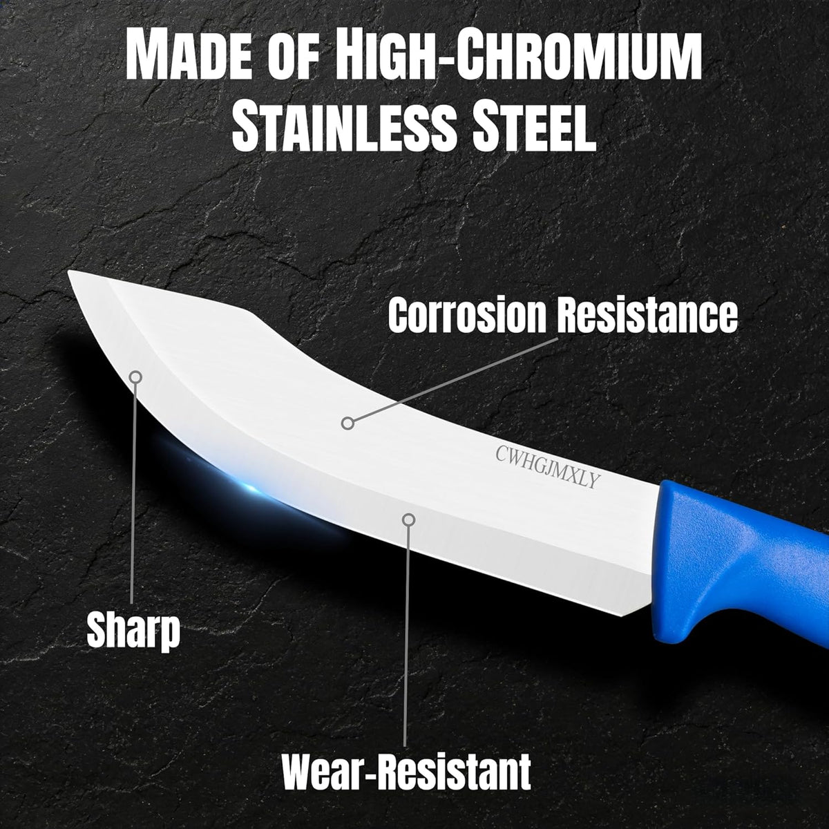 3-Piece Butcher Knife Set - 8" Chef Knife & 7.5" Butcher Knife, 7" Boning Knife | Non-Slip Blue Handle, High Chromium Stainless Steel | Ideal For Meat Processing, Durable, Gift For Men