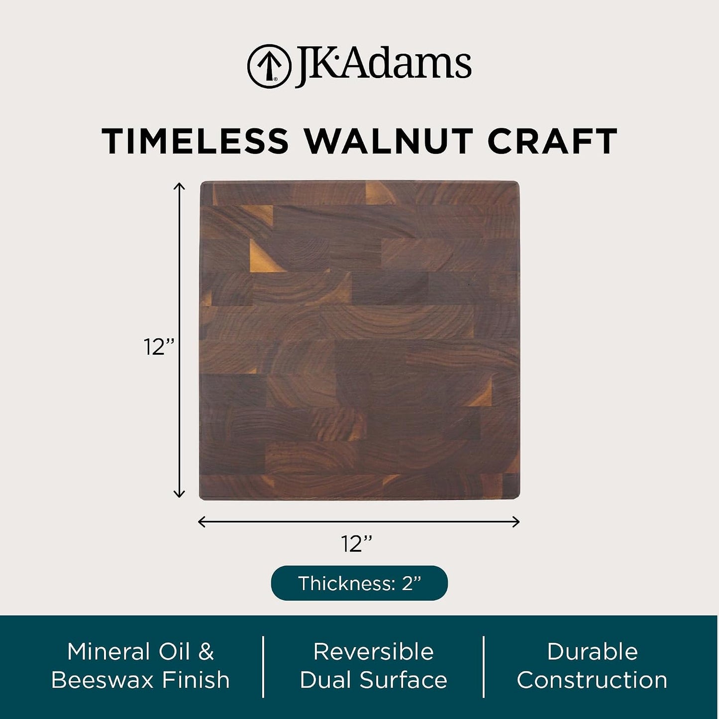 Professional Series End Grain Cutting Board, Walnut, 12" x 12" x 2"