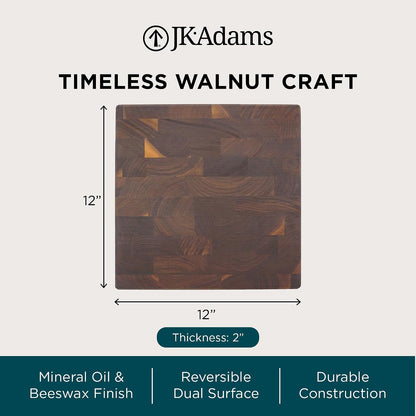 Professional Series End Grain Cutting Board, Walnut, 12" x 12" x 2"