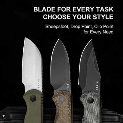 Drop Bear Fixed Blade Knife, 2.57" Black Stonewash D2 Blade EDC Camping Knife with Olive Green G10 Handle & Hidden Tool, Full Tang Hunting Survival Knives with Adjustable Kydex Sheath, 1094M1