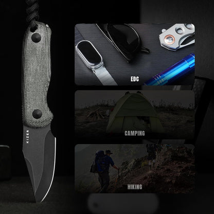 Drop Bear Fixed Blade Knife, 2.57" Black Stonewash D2 Blade EDC Camping Knife with Olive Green G10 Handle & Hidden Tool, Full Tang Hunting Survival Knives with Adjustable Kydex Sheath, 1094M1