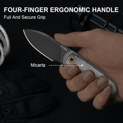 Drop Bear Fixed Blade Knife, 2.57" Black Stonewash D2 Blade EDC Camping Knife with Olive Green G10 Handle & Hidden Tool, Full Tang Hunting Survival Knives with Adjustable Kydex Sheath, 1094M1