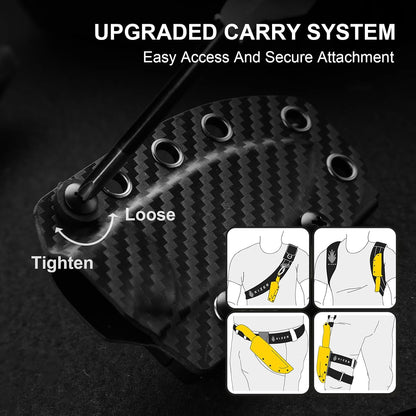 Drop Bear Fixed Blade Knife, 2.57" Black Stonewash D2 Blade EDC Camping Knife with Olive Green G10 Handle & Hidden Tool, Full Tang Hunting Survival Knives with Adjustable Kydex Sheath, 1094M1