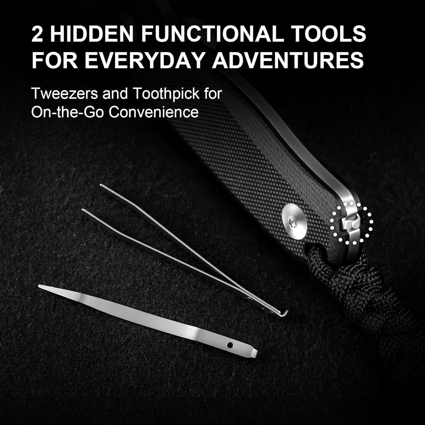 Drop Bear Fixed Blade Knife, 2.57" Black Stonewash D2 Blade EDC Camping Knife with Olive Green G10 Handle & Hidden Tool, Full Tang Hunting Survival Knives with Adjustable Kydex Sheath, 1094M1