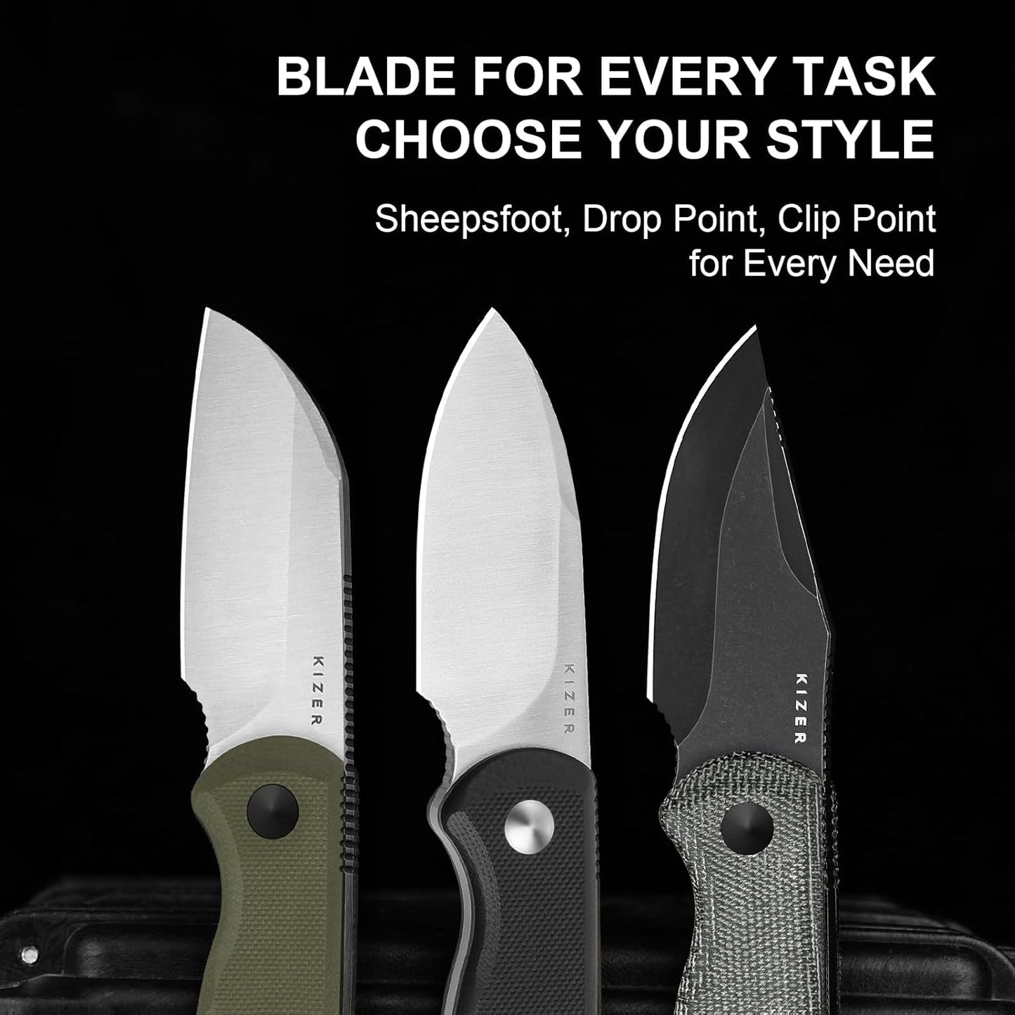 Drop Bear Fixed Blade Knife, 2.57" Black Stonewash D2 Blade EDC Camping Knife with Olive Green G10 Handle & Hidden Tool, Full Tang Hunting Survival Knives with Adjustable Kydex Sheath, 1094M1