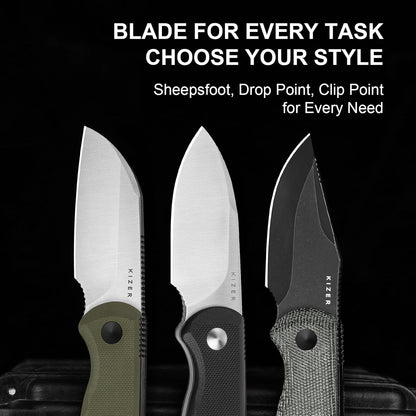 Drop Bear Fixed Blade Knife, 2.57" Black Stonewash D2 Blade EDC Camping Knife with Olive Green G10 Handle & Hidden Tool, Full Tang Hunting Survival Knives with Adjustable Kydex Sheath, 1094M1
