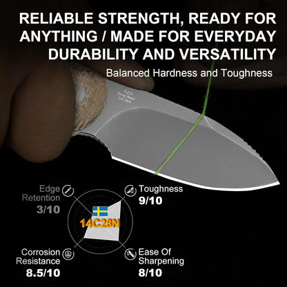 Drop Bear Fixed Blade Knife, 2.57" Black Stonewash D2 Blade EDC Camping Knife with Olive Green G10 Handle & Hidden Tool, Full Tang Hunting Survival Knives with Adjustable Kydex Sheath, 1094M1