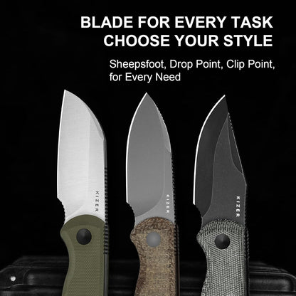 Drop Bear Fixed Blade Knife, 2.57" Black Stonewash D2 Blade EDC Camping Knife with Olive Green G10 Handle & Hidden Tool, Full Tang Hunting Survival Knives with Adjustable Kydex Sheath, 1094M1