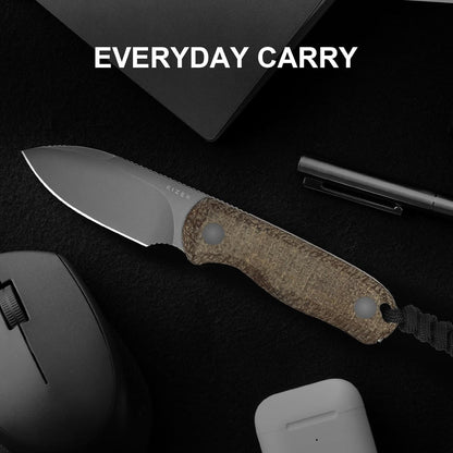 Drop Bear Fixed Blade Knife, 2.57" Black Stonewash D2 Blade EDC Camping Knife with Olive Green G10 Handle & Hidden Tool, Full Tang Hunting Survival Knives with Adjustable Kydex Sheath, 1094M1