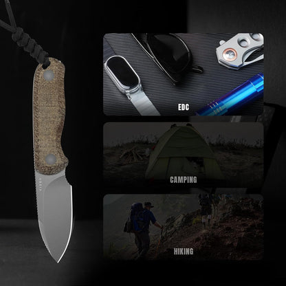 Drop Bear Fixed Blade Knife, 2.57" Black Stonewash D2 Blade EDC Camping Knife with Olive Green G10 Handle & Hidden Tool, Full Tang Hunting Survival Knives with Adjustable Kydex Sheath, 1094M1