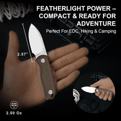 Drop Bear Fixed Blade Knife, 2.57" Black Stonewash D2 Blade EDC Camping Knife with Olive Green G10 Handle & Hidden Tool, Full Tang Hunting Survival Knives with Adjustable Kydex Sheath, 1094M1