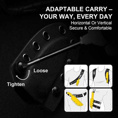 Drop Bear Fixed Blade Knife, 2.57" Black Stonewash D2 Blade EDC Camping Knife with Olive Green G10 Handle & Hidden Tool, Full Tang Hunting Survival Knives with Adjustable Kydex Sheath, 1094M1