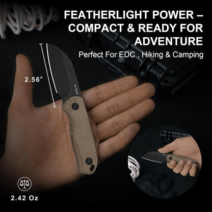 Drop Bear Fixed Blade Knife, 2.57" Black Stonewash D2 Blade EDC Camping Knife with Olive Green G10 Handle & Hidden Tool, Full Tang Hunting Survival Knives with Adjustable Kydex Sheath, 1094M1