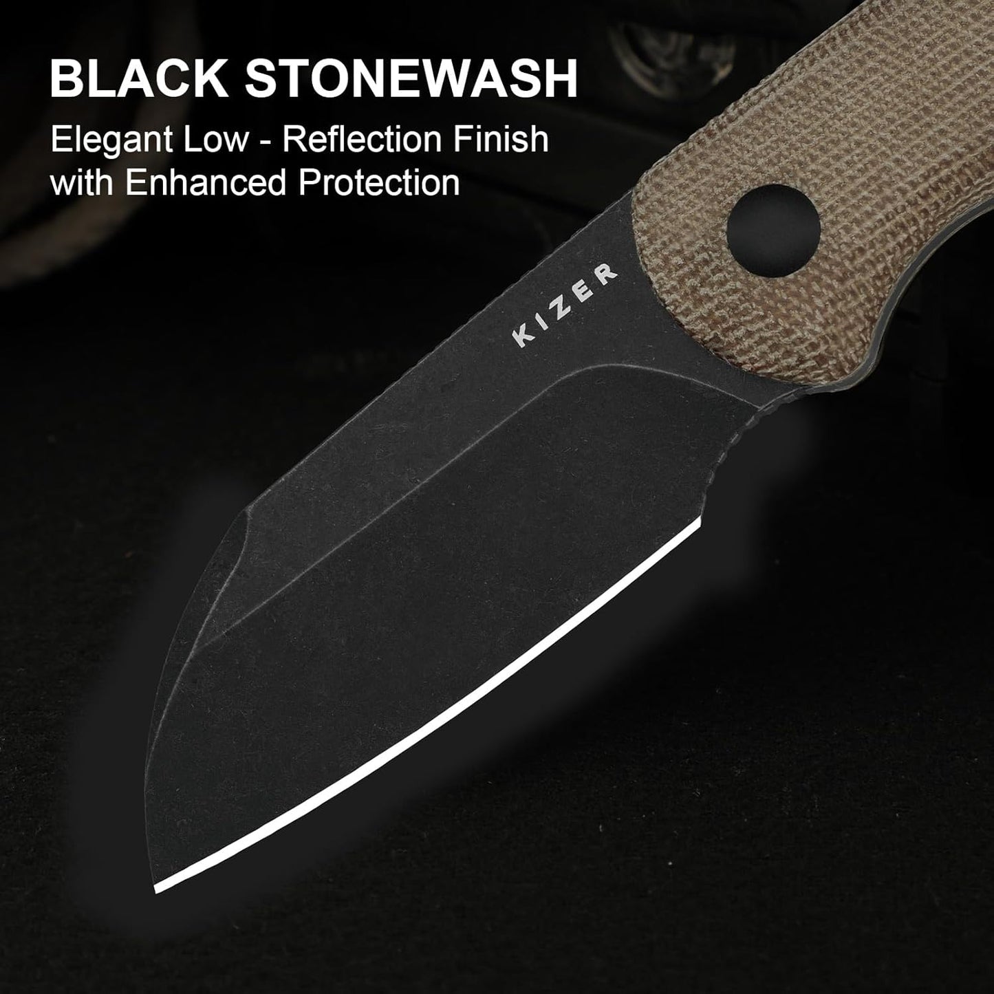 Drop Bear Fixed Blade Knife, 2.57" Black Stonewash D2 Blade EDC Camping Knife with Olive Green G10 Handle & Hidden Tool, Full Tang Hunting Survival Knives with Adjustable Kydex Sheath, 1094M1