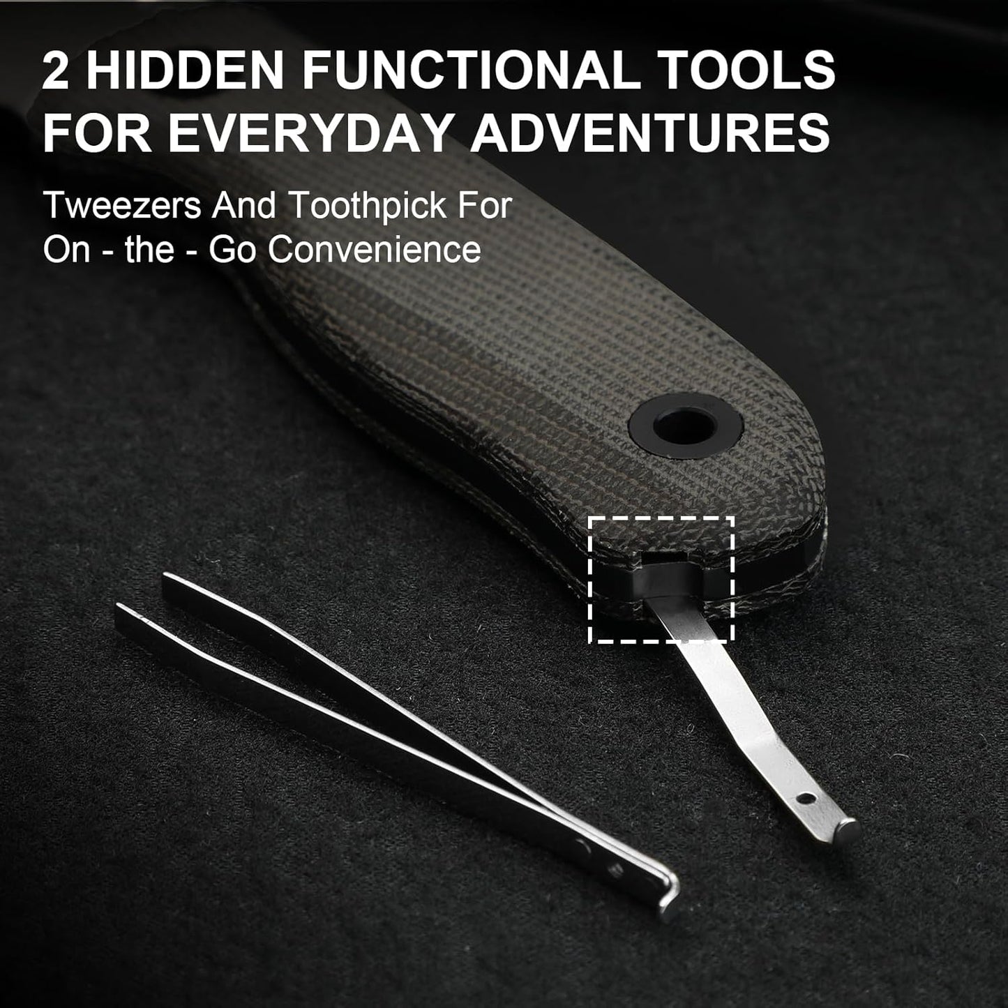 Drop Bear Fixed Blade Knife, 2.57" Black Stonewash D2 Blade EDC Camping Knife with Olive Green G10 Handle & Hidden Tool, Full Tang Hunting Survival Knives with Adjustable Kydex Sheath, 1094M1