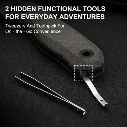 Drop Bear Fixed Blade Knife, 2.57" Black Stonewash D2 Blade EDC Camping Knife with Olive Green G10 Handle & Hidden Tool, Full Tang Hunting Survival Knives with Adjustable Kydex Sheath, 1094M1