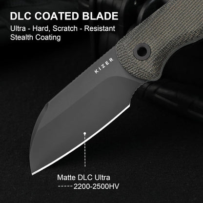 Drop Bear Fixed Blade Knife, 2.57" Black Stonewash D2 Blade EDC Camping Knife with Olive Green G10 Handle & Hidden Tool, Full Tang Hunting Survival Knives with Adjustable Kydex Sheath, 1094M1