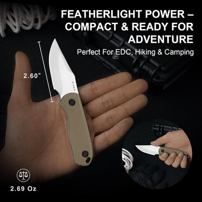 Drop Bear Fixed Blade Knife, 2.57" Black Stonewash D2 Blade EDC Camping Knife with Olive Green G10 Handle & Hidden Tool, Full Tang Hunting Survival Knives with Adjustable Kydex Sheath, 1094M1