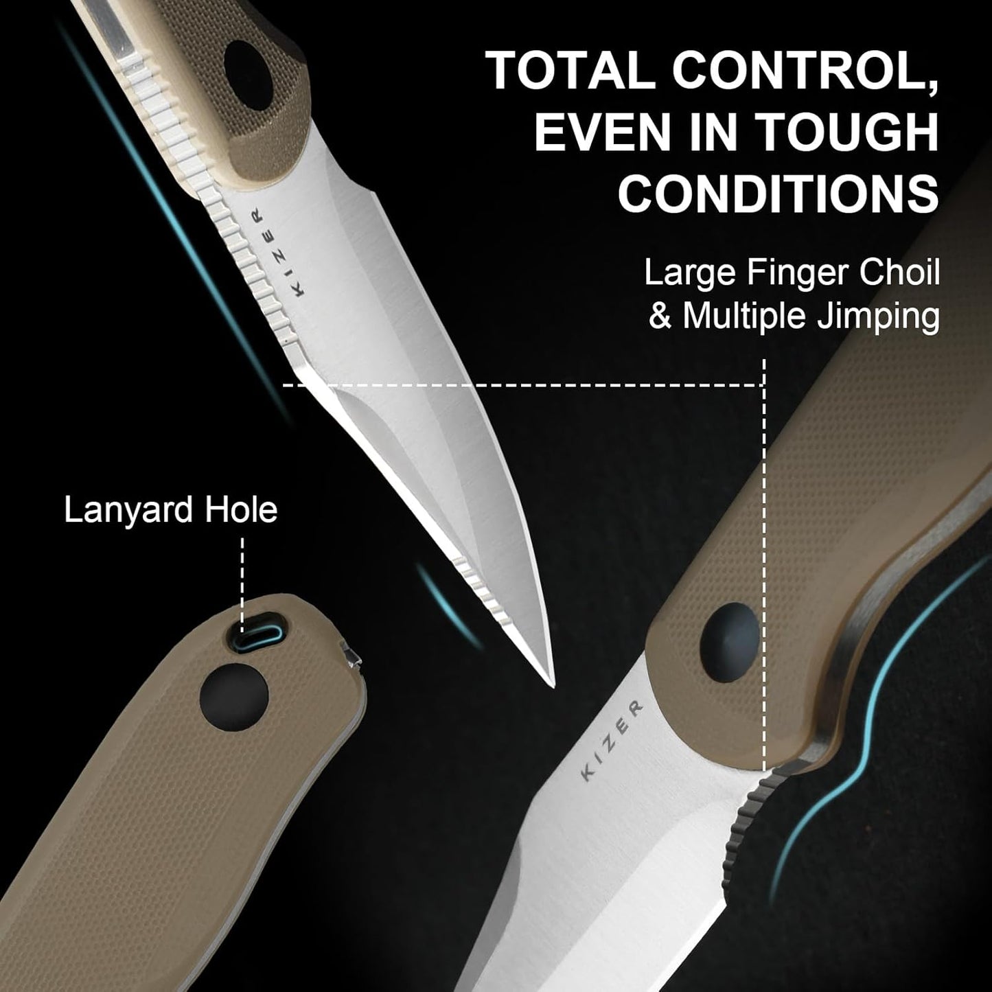 Drop Bear Fixed Blade Knife, 2.57" Black Stonewash D2 Blade EDC Camping Knife with Olive Green G10 Handle & Hidden Tool, Full Tang Hunting Survival Knives with Adjustable Kydex Sheath, 1094M1